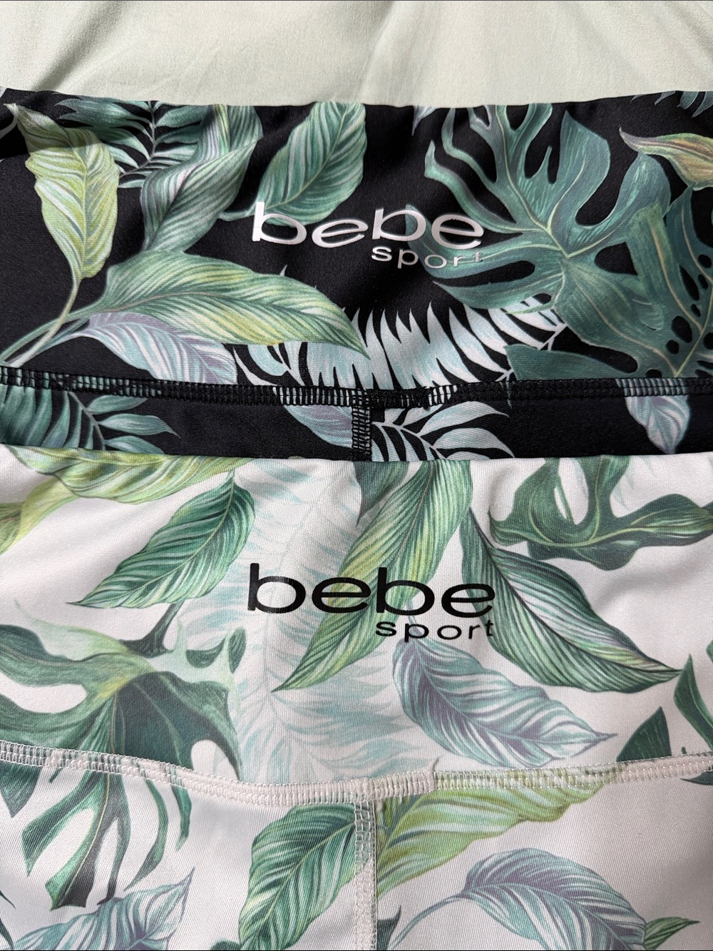 bebe Sport Tropical Leaf Capris - Black, White & Green 2 pair!